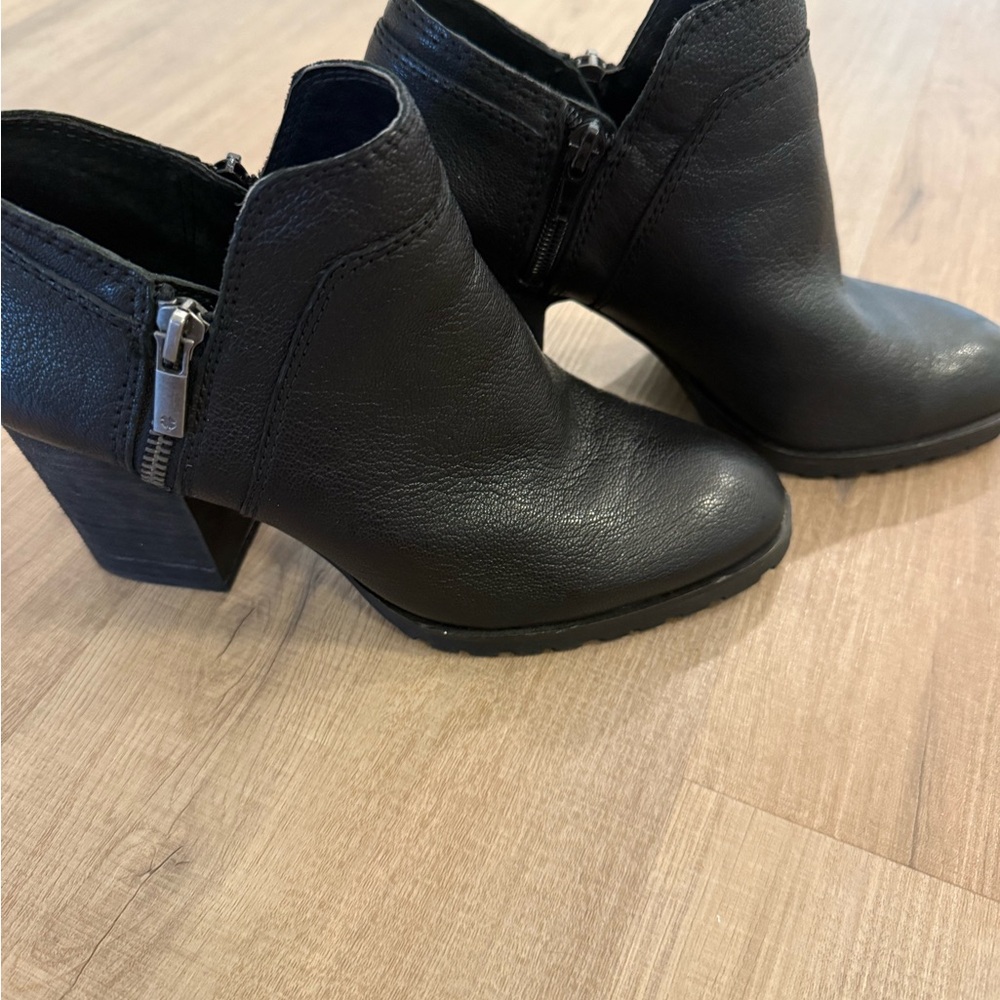 Women's Black Leather Ankle Booties with Side Zip